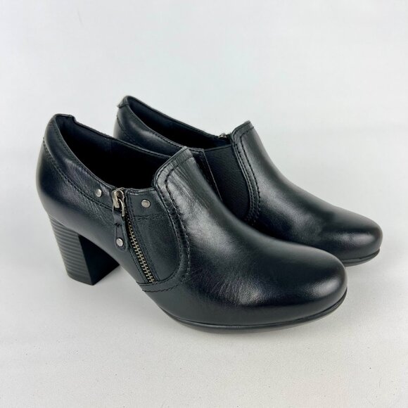 Clarks Womens Black Block Heel Zip Bootie Shootie Ankle Boot Comfort size 8.5 - Picture 1 of 16